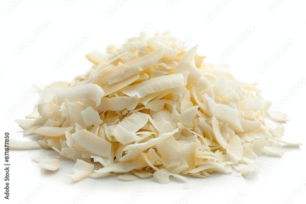 Coconut flakes on white background Coconut flakes on white background
