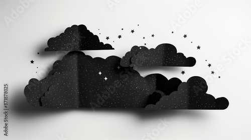 Childlike Handmade Black Paper Textured Starry Sky with Shadow on White Background photo