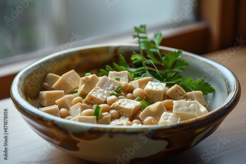 Cold marinated dried tofu is a popular protein rich side dish in Taiwanese snacks photo