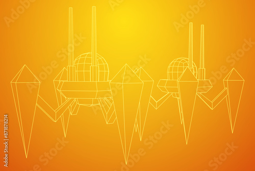 Spider robot with radar antenna. Nanobot, nanotechnology medical concept. Wireframe low poly mesh vector illustration
