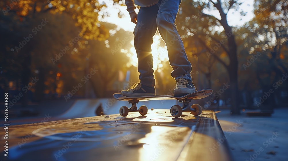 Sunset Rail Grind with Warm Glow and Copy Space Sunset Rail Grind with Warm Glow and Copy Space