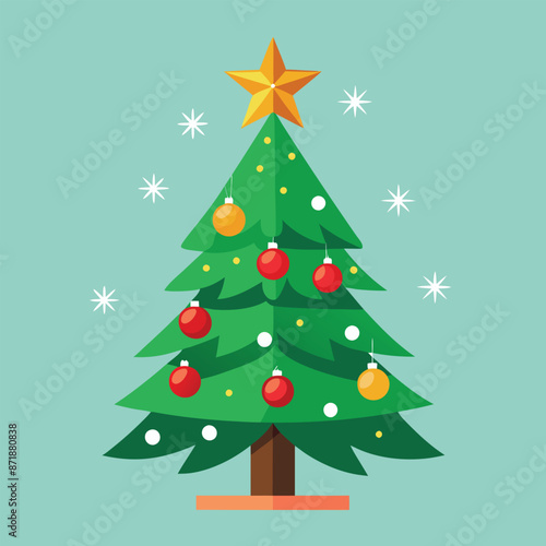decorative christmas tree illustration on solid background