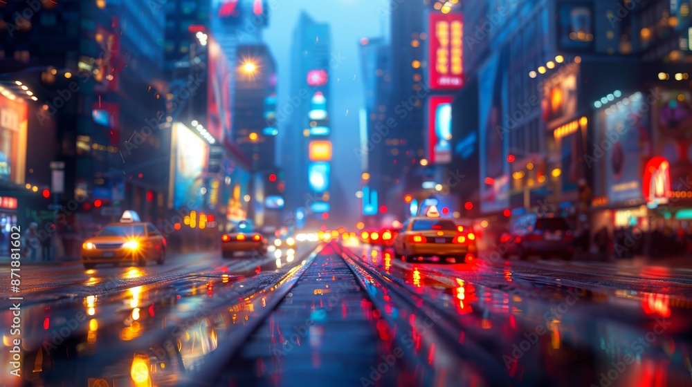 A bustling city street with blurred lights and bustling crowds, capturing the energy and movement of urban life A bustling city street with blurred lights and bustling crowds, capturing the energy and movement of urban life