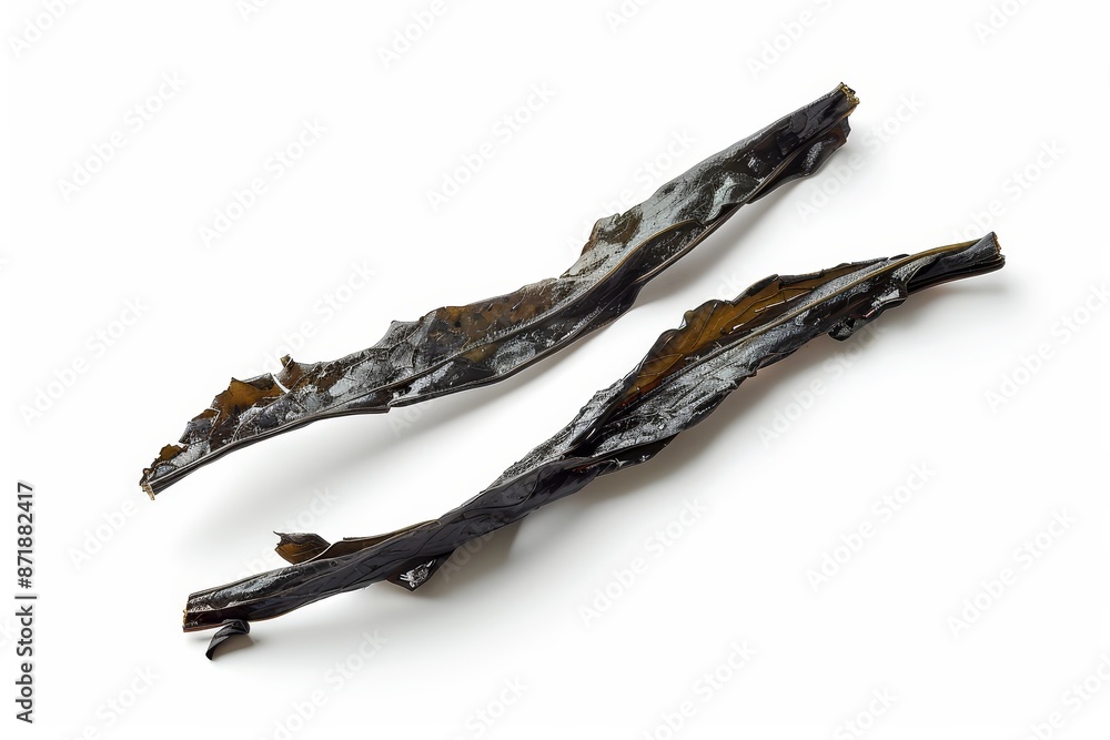 Dehydrated seaweed on white surface Dehydrated seaweed on white surface