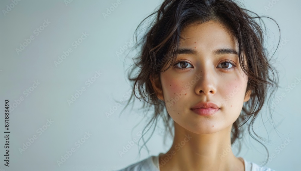 Contemplative Asian Woman Lost in Thought on White Background Contemplative Asian Woman Lost in Thought on White Background