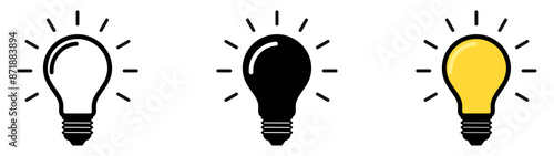Light bulb icon set. Idea icon. Lamp concept. Light bulb, isolated in modern outline, flat, and colored design. Vector illustration