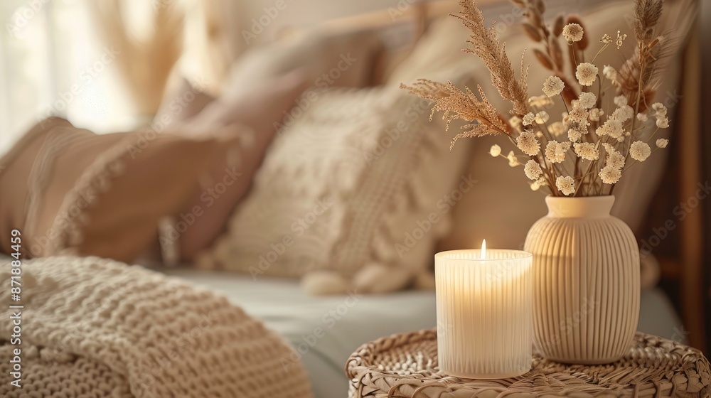 Aroma candle mock up, warm aesthetic composition. Cozy home comfort, relaxation and wellness concept. Interior decoration mockup Aroma candle mock up, warm aesthetic composition. Cozy home comfort, relaxation and wellness concept. Interior decoration mockup