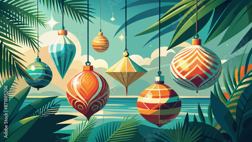 Tropical Christmas: Festive Ornaments amidst Exotic Palms