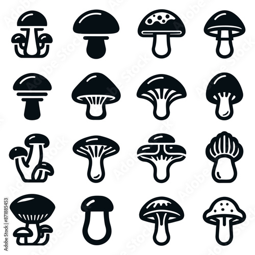 Mushrooms icons set, black simple vector. Autumn plant. Vector illustration