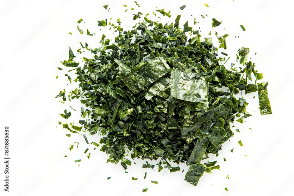 Dried Aonori Seaweed on White Background Dried Aonori Seaweed on White Background