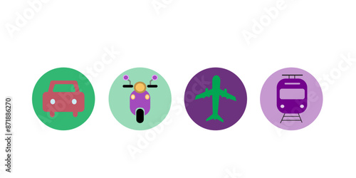 Transportation Vehicles Circle Color Icons