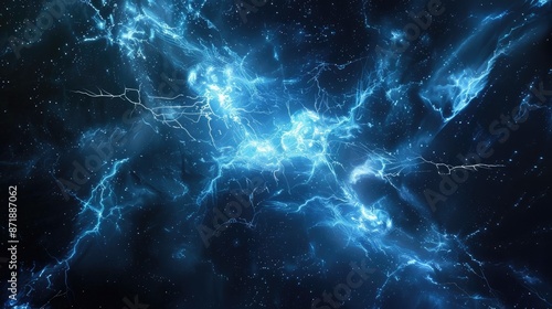 Against a backdrop of deep obsidian, a solitary tendril of sapphire haze twists and contorts, evoking the mesmerizing spectacle of a lightning bolt electrifying the night sky