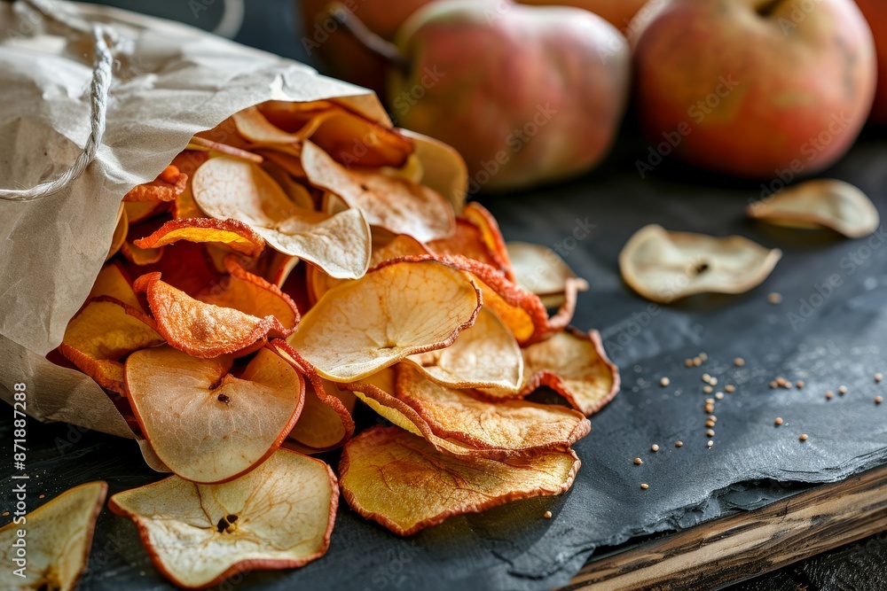 Dried Pear Diet Chips in paper packaging Natural healthy snack Dried Pear Diet Chips in paper packaging Natural healthy snack