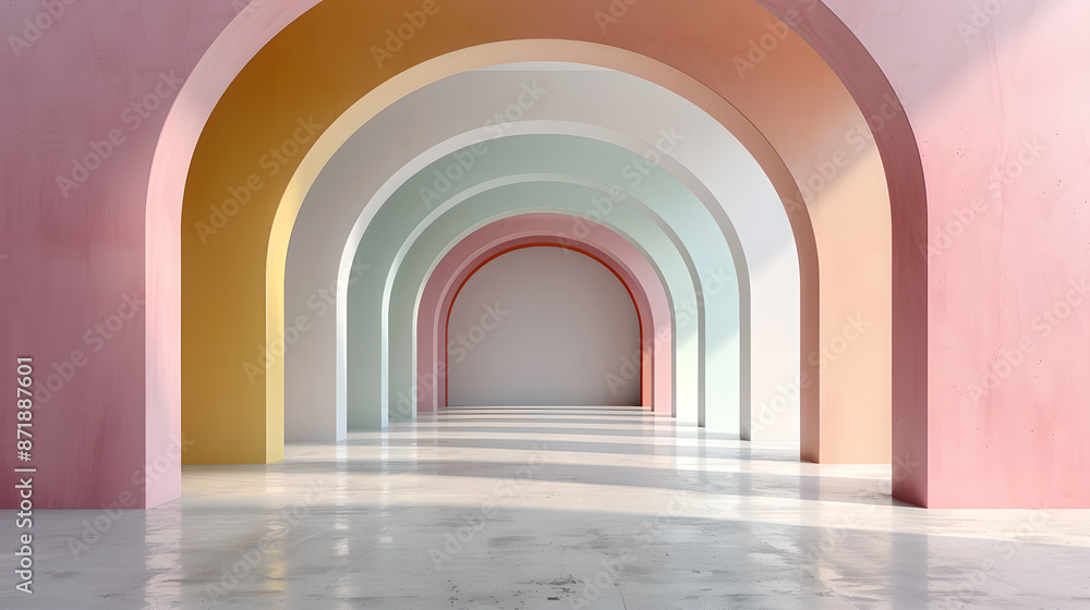 Pastel Arched Hallway with Reflective Floor Pastel Arched Hallway with Reflective Floor