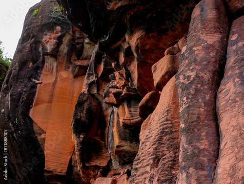 Rocky cliffs at Phu Thok or Wat Chetiyakhiri ,Beautiful mountain landscape, Bueng Kan Province, Thailand.