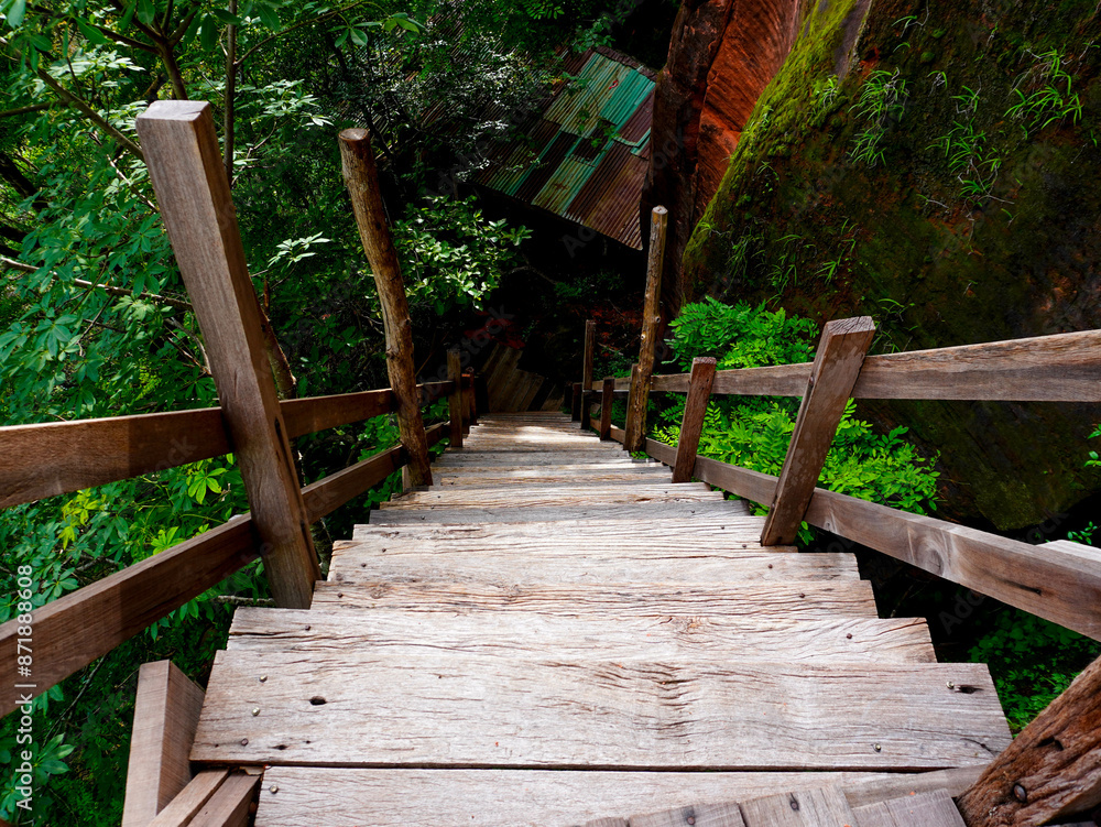 Phu Thok or Wat Chetiyakhiri ,Beautiful mountain landscape and wooden bridges on high rocky cliffs, Bueng Kan Province, Thailand. Phu Thok or Wat Chetiyakhiri ,Beautiful mountain landscape and wooden bridges on high rocky cliffs, Bueng Kan Province, Thailand.
