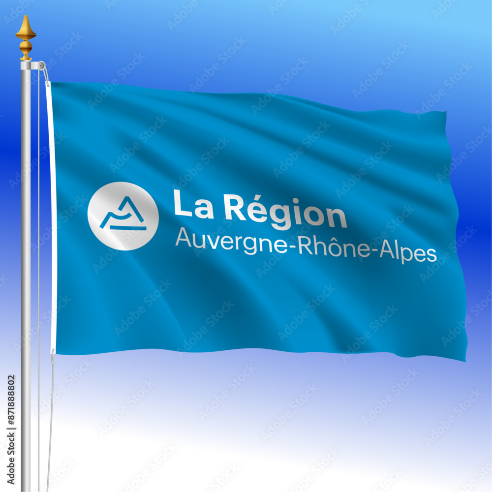 Φωτογραφία Auvergne Rhone Alpes, regional waving flag, France, European Union, vector illus