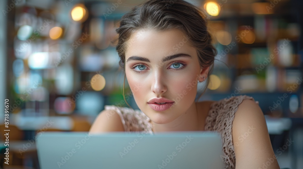 A focused young woman with striking blue eyes works on her laptop in a modern café, creating a scene of concentration and productivity in a stylish setting.
A focused young woman with striking blue eyes works on her laptop in a modern café, creating a scene of concentration and productivity in a stylish setting.