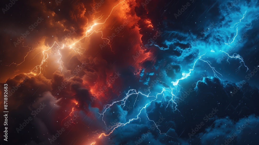 Lightning bolts streaking across the stormy sky, weather background Lightning bolts streaking across the stormy sky, weather background