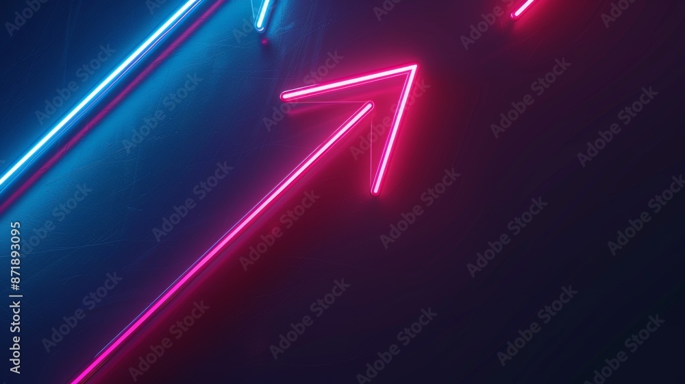 The image features a dynamic neon geometric pattern illuminated with vibrant blue and pink lights The image features a dynamic neon geometric pattern illuminated with vibrant blue and pink lights