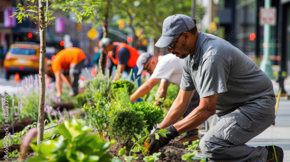 Fototapeta premium Gardeners are working on landscaping the city.