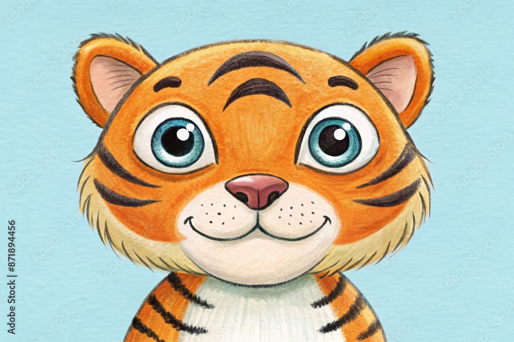 Adorable cartoon tiger with big blue eyes and a friendly smile, featuring vibrant colors and a cute expression. Adorable cartoon tiger with big blue eyes and a friendly smile, featuring vibrant colors and a cute expression.