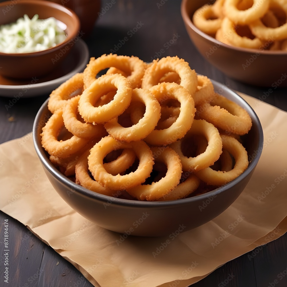 Deep fried crispy onion rings, garnished with a sprinkle of salt and pepper Deep fried crispy onion rings, garnished with a sprinkle of salt and pepper