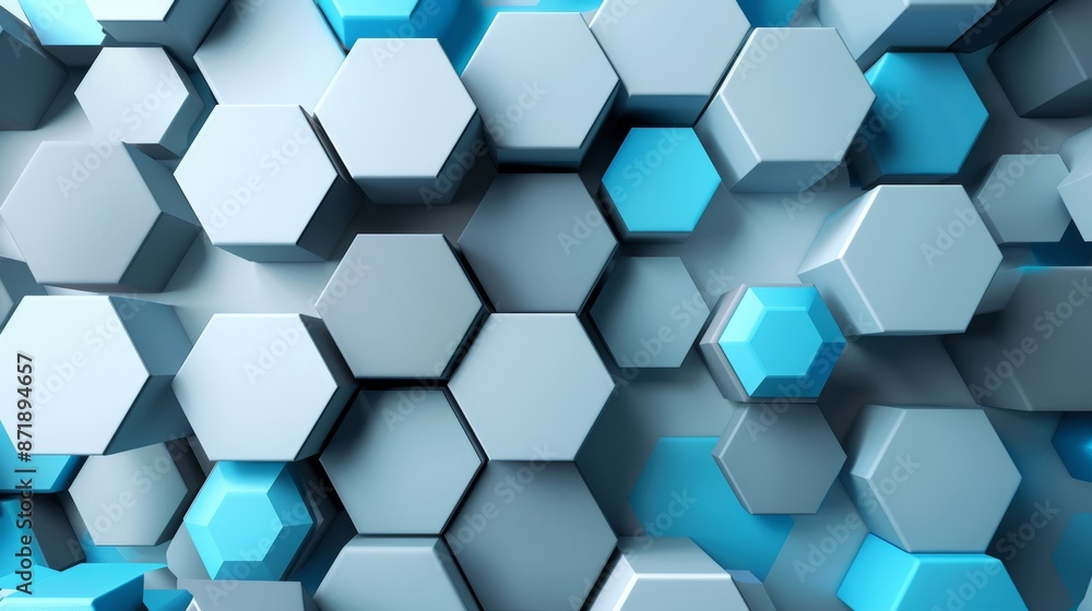 Abstract hexagonal background with 3D blue shapes, ideal for modern design projects Abstract hexagonal background with 3D blue shapes, ideal for modern design projects