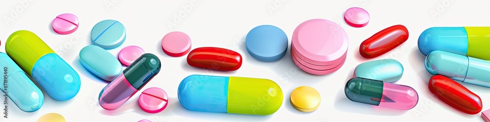 Colorful Pills and Capsules on White Background Colorful Pills and Capsules on White Background