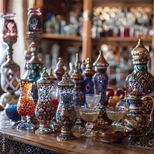 Ornate Glassware on a Wooden Table