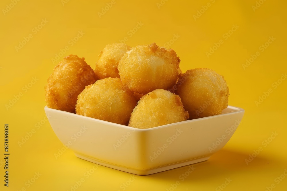 Fried manioc on a yellow background traditional Brazilian food also known as aipim or Macaxeira Fried manioc on a yellow background traditional Brazilian food also known as aipim or Macaxeira