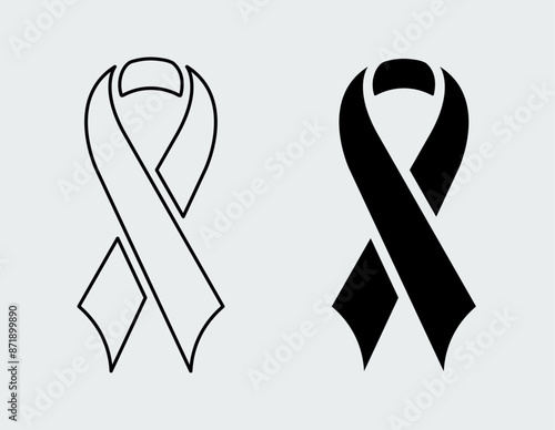 Ribbon black sign. Breast Cancer awareness icon. Easy editable vector design.