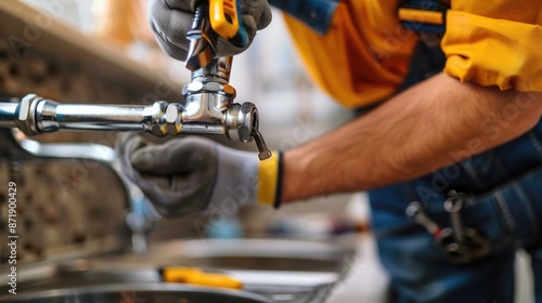 A plumber is working on a clogged drain. Home insurance to repair water leaks and other emergencies. Plumbing concepts and troubleshooting