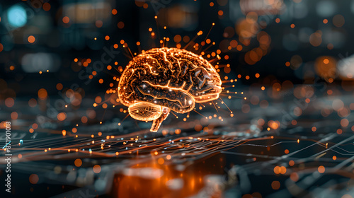 Wallpaper Mural Glowing brain network on circuit board, AI concept Torontodigital.ca