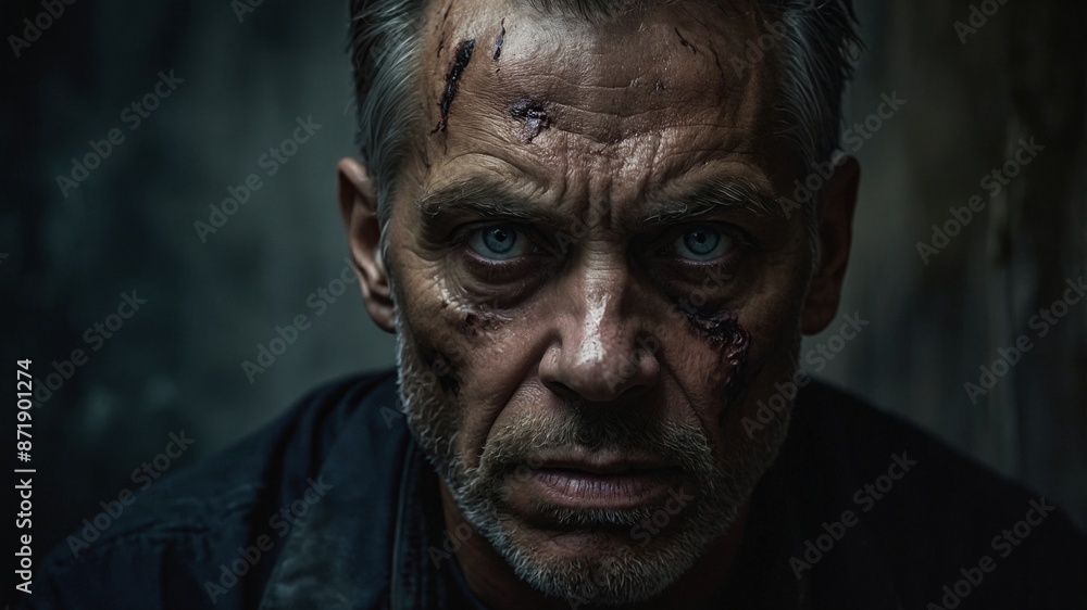 A close-up, intense portrait of a man with battle scars and a fierce expression, highlighting his determination and resilience.
A close-up, intense portrait of a man with battle scars and a fierce expression, highlighting his determination and resilience.