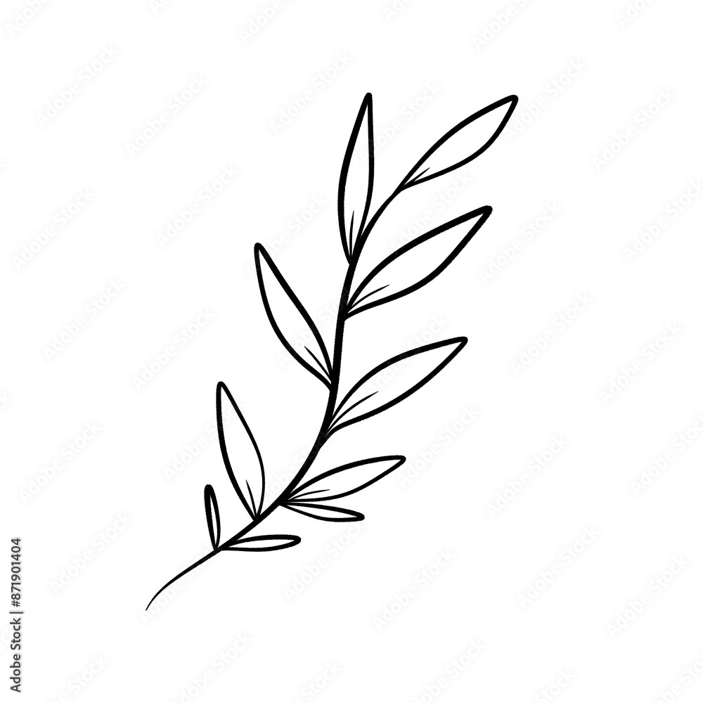 Fototapeta premium Hand drawn leaf line art doodle, delicate illsutration
