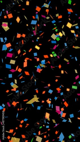 Animation of falling confetti on a transparent background. Vertical alpha channel.