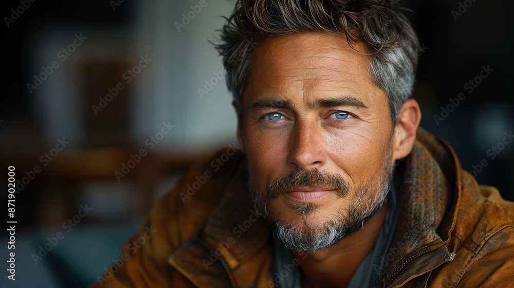 Close Up Portrait of a Middle-Aged Man With Blue Eyes and Grey Hair Close Up Portrait of a Middle-Aged Man With Blue Eyes and Grey Hair