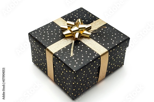 festive christmas or birthday gift box with golden bow isolated on white background © Andrey