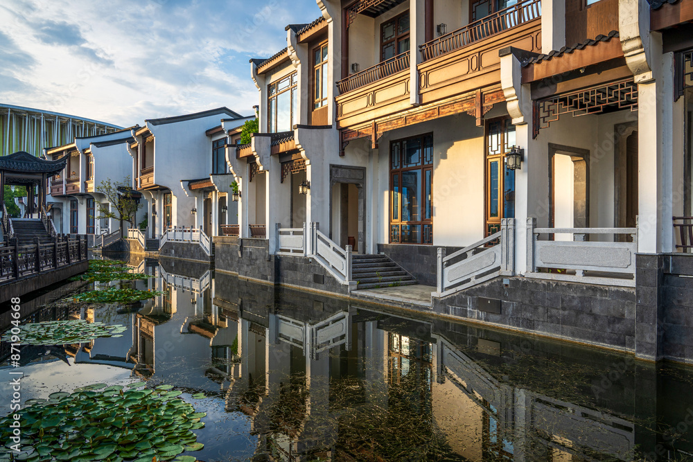 Traditional Waterfront Architecture with Reflection Traditional Waterfront Architecture with Reflection