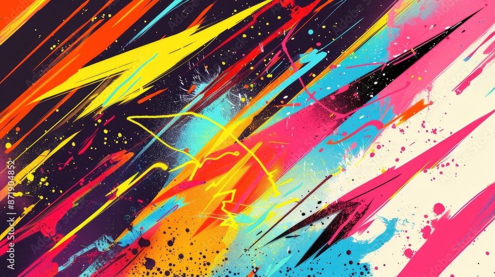 Obraz premium Vibrant comic pop art background with a dynamic thunderbolt illustration, featuring bold colors and a cartoonish style