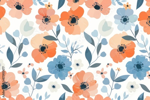 seamless pattern of orange and yellow watercolor flowers on a light background