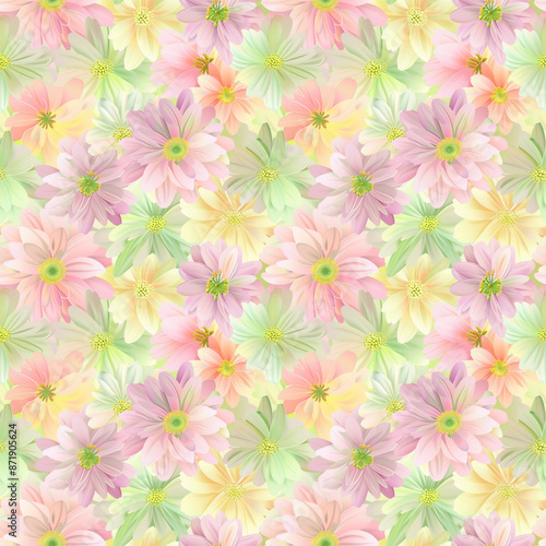 Floral variety color, form nature, seamless fabric pattern.