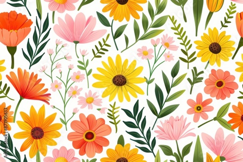 Wallpaper Mural light background adorned with beautiful watercolor floral pattern of orange and yellow flowers Torontodigital.ca