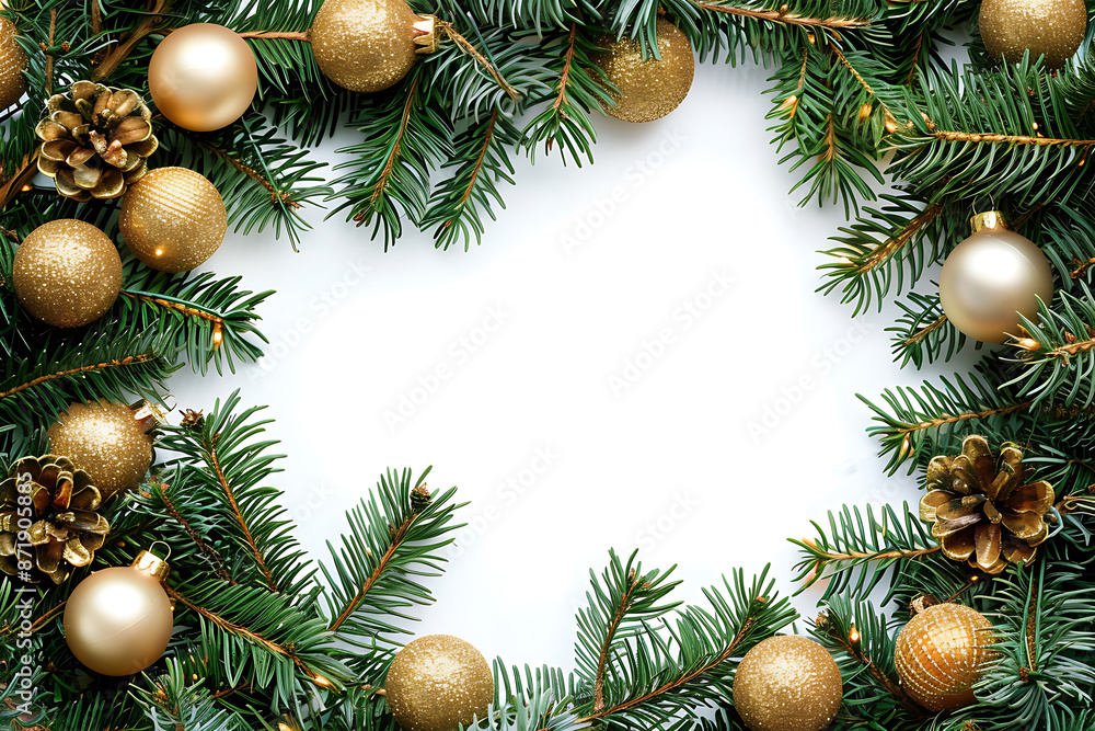 christmas decoration fir branch with balls isolated on white background, festive mock up copy space text christmas decoration fir branch with balls isolated on white background, festive mock up copy space text
