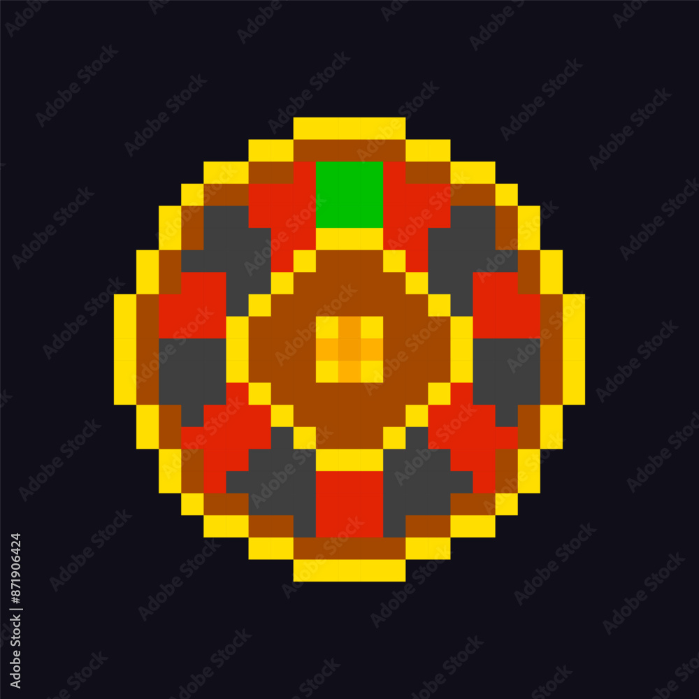 Fototapeta premium Gaming chips 8-bit icon, gaming chips pixel item for game interface, gaming chips game element resource.