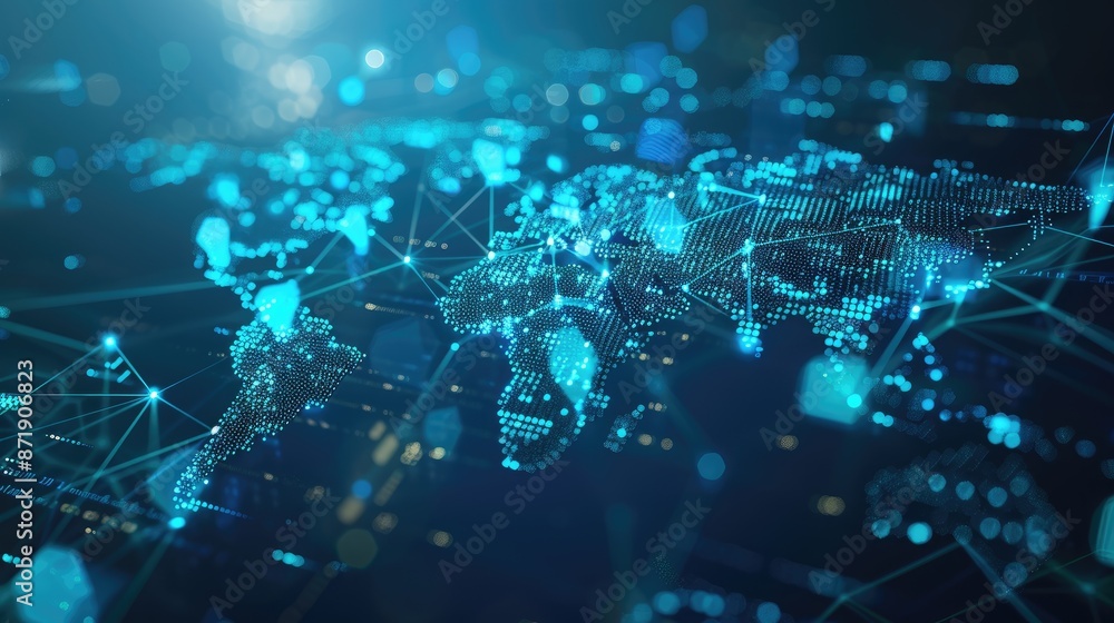 Digital Representation of Earth Encased in a Futuristic Network Grid, Illustrating Global Connectivity and Data Exchange in Outer Space Digital Representation of Earth Encased in a Futuristic Network Grid, Illustrating Global Connectivity and Data Exchange in Outer Space