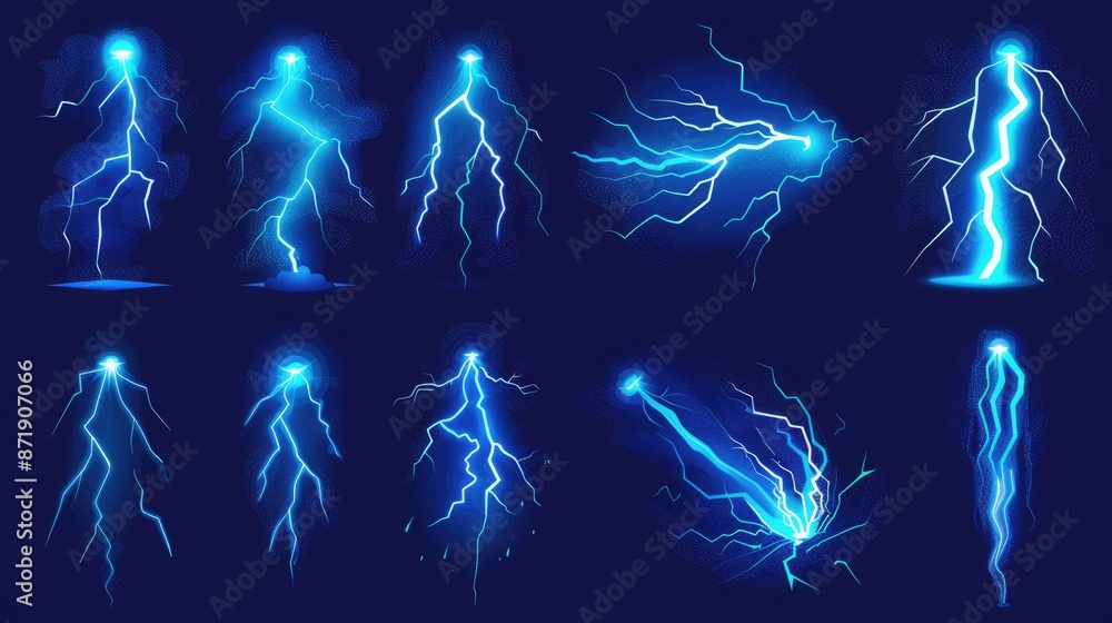 Obraz premium Blue Lightning Bolt Strike Set