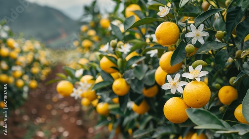 Wallpaper Mural Oranges and Blossoms: A close-up of orange blossoms alongside young oranges on a tree. Torontodigital.ca