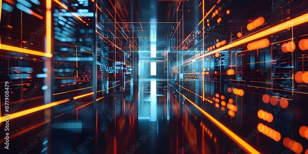 Cuttingedge AI using quantum computing in digital data tunnel. Concept Quantum Computing, AI Technology, Data Tunnel, Cutting-edge Innovation Cuttingedge AI using quantum computing in digital data tunnel. Concept Quantum Computing, AI Technology, Data Tunnel, Cutting-edge Innovation
